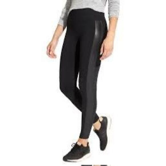 ATHLETA Women’s Black with Faux Leather Side Stripe Tux Metro Legging Size Small - Picture 3 of 7